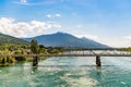 Rail Bridge across river with mountain background Canada Royalty Free Stock Photo