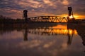 Rail Bridge with a early morning colorful sunrise, Hastings, Minnesota