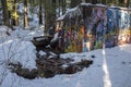 Whistler Train Wreck site of graffiti covered train cars