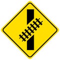 Rail crossing traffic sign on white background