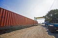 Rail freight car close-up Royalty Free Stock Photo