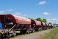 Rail freight cars on rails from the French national company SNCF. Royalty Free Stock Photo