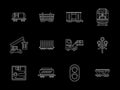 Rail freight transportation flat line icons set