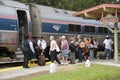 Rail passengers boarding train at DeLand Florida USA Royalty Free Stock Photo