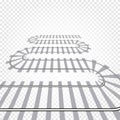 Rail railroad track vector illustration. Railway train . Winding path road.