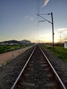 Rail Track Evening sunset hill green lushly colorful