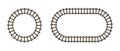 Rail track. Railway for train. Round road for subway, tram and train. Icon of railroad for toy. Set of circle railways for