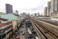 Rail track with the street in Manila, Philippines