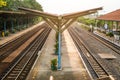 Rail track way transport at station in thailand Royalty Free Stock Photo