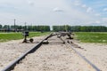 Rail tracks at the auschwitz concentration camp Royalty Free Stock Photo