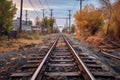 rail tracks merging at a rusty switch point