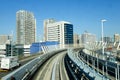 Rail tracks of the Odaiba train lines in Tokyo, Japan