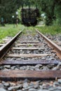 Rail tracks and old black train