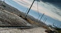Rail tracks and sleepers - blurred backgrounds from low position dutch angle Royalty Free Stock Photo