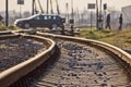 rails with crossovers and blurred background Royalty Free Stock Photo