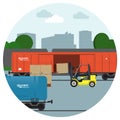 Rail transportation. Delivery and logistic process banners. Warehouse vector illustration.