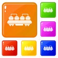 Rail wagon for cement icons set vector color