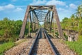 Rail way and steel bridge on daylight Royalty Free Stock Photo