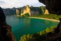 Railay Bay, beach and boats - view from the bird`s-eye view in Krabi. Royalty Free Stock Photo