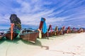 Railay beach with colorful long tail boats in Krabi, Thailand Royalty Free Stock Photo