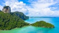 Railay beach east in Krabi, Aerial view of Railay beach and coastline in Krabi province, Thailand Royalty Free Stock Photo