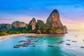 Railay beach with long tail boat in Krabi, Thailand Royalty Free Stock Photo