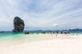 Railay beach and tourist boats in Krabi, Thailand in beautiful day Royalty Free Stock Photo