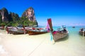 Railay Beach, Tropical beach traditional long tail boat andaman sea