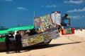 Fast food vendors on long-tailed boats at Phra Nang beach in Krabi province, Thailand