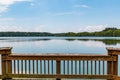 Railing of Fishing Pier with View of Stumpy Lake in Virginia Beach Royalty Free Stock Photo