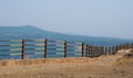 Railings of metal pipe fence or round steel fence around the edge of the mountain Royalty Free Stock Photo