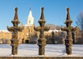 Railings in snow outside Trans-Allegheny Lunatic Asylum Royalty Free Stock Photo