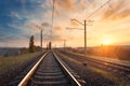 Railroad against beautiful sky at sunset. Industrial landscape Royalty Free Stock Photo