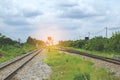 Railroad against beautiful sky at sunset. Industrial landscape w Royalty Free Stock Photo