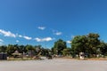 The railroad barrier on country road Royalty Free Stock Photo