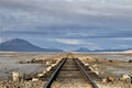Railroad at the borders of Bolivia and Chile going nowhere in the middle of desert.