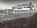 Railroad bridge over the Missouri River Royalty Free Stock Photo