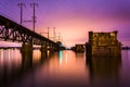 Railroad bridge over the Susquehanna River at night, in Havre de Royalty Free Stock Photo