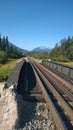 Railroad bridge and rails, Rocky Mountains Royalty Free Stock Photo