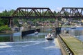 Railroad Bridge and Ships near Ballard Washington Royalty Free Stock Photo