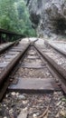 Railroad calling to the path in the gorges of Guamka, North Caucasus.