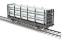 Railroad car with metal pipes, 3D rendering