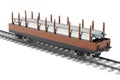 Railroad car with stack of rolled metal products, 3D rendering