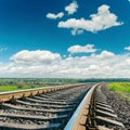 Railroad closeup to cloudy horizon