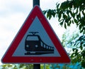 Railroad crossin, road sign.  Close up Royalty Free Stock Photo
