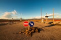 Railroad crossing with mountains behind Royalty Free Stock Photo