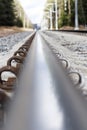 railroad crossing. rail close-up. have toning. the horizon is not even