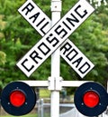 Railroad Crossing sign, automatic flashing lights Royalty Free Stock Photo