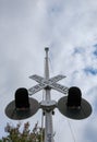 Railroad crossing sign and signals