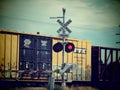 Railroad crossing sign and train